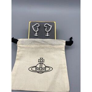 Vivienne Westwood Pave Encrusted Heart Earrings With CZ Orb Drop & bag